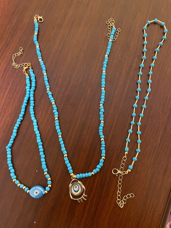 Temu Jewelry - Temu Women’s 3 Fun Boho Layering Turquoise Beaded Necklaces with Gold Charms